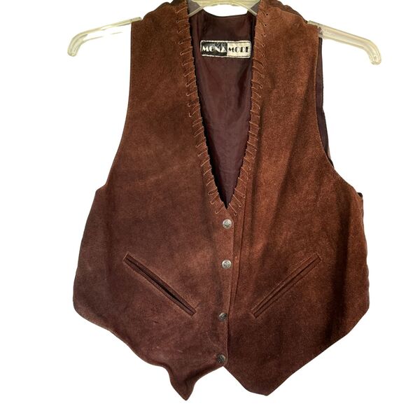 Vintage Mona Mode Suede Vest - Brown Leather Western Style, M - Picture 1 of 6